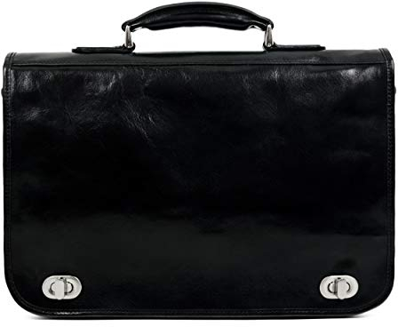 Time Resistance Leder Aktentasche Handgefertigte Umhängetasche Laptop Tasche für bis zu 15 Zoll Laptop Dokumententasche A4 in Schwarz