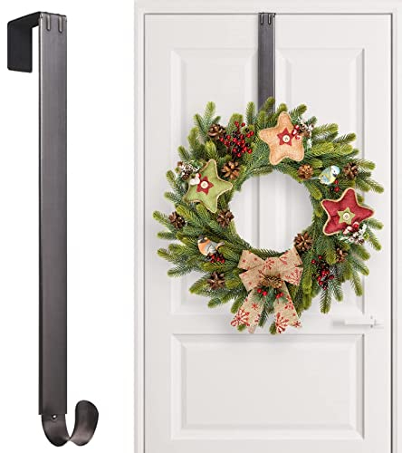 Myfolrena Wreath Hanger Adjustable Door Hanger Wreath Hanger for Front Door 15-24inch,Over The Door Wreath Hanger, Hold Up 20lb(Nickle,1 Pack)