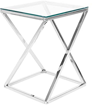 Moderner Beistelltisch Silber aus Metall mit Glasplatte Beverly