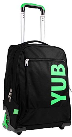 Yub TROLLEY URBAN FLUO, Rucksack mit Trolleyfunktion, Schulranzen mit Rollen, 3 in 1, ab 1. Klasse, für Schule, Gymnasium, Reisen&Freizeit, Mädchen&Jungen, schwarz