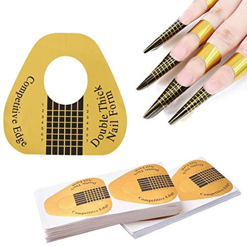 KINGMAS 100 Pcs Nail Forms Self Adhesive Nail Extension Stickers for Gel Builder, Nail Art Acrylic, UV & Poly Gel with Tip Sculpting Guide (Horseshoe-shaped)