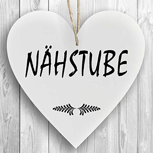 Herzschild Holzherz Holzschild 16 x 16 cm Nähstube weiß Dekoschild Wandschild Schild Holz nähschild nähen