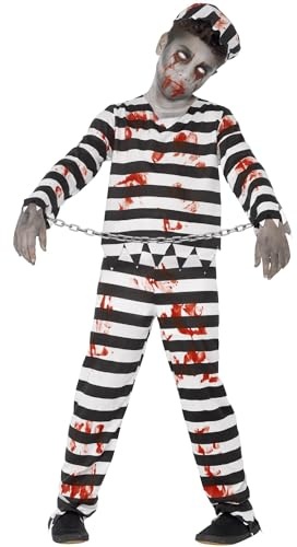 Smiffys Zombie Convict Costume Trousers, Top, Hat & Wrist Cuffs, Fancy Dress, Toddler Dress Up Costumes