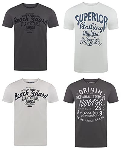 riverso Tshirt Herren Baumwolle Regular Fit RIVLeon 4er Set Pack Rundhals Kurzarm Sommer Tee Shirt Print, Größe:XXL, Farbe:Farbmix 6