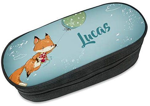 Unikatolo Federmäppchen Fuchs mit Name, türkis blau Stiftebox Federtasche, Geschenkidee Schulanfang, Schule, Kinder,