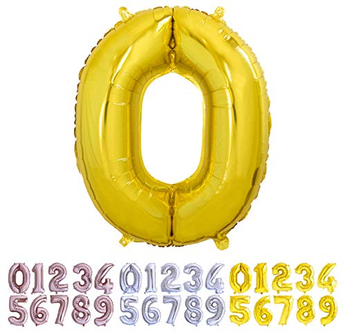 Luftballon Geburtstag Nr. 0 XXL Gold - Riesen Folienballon in 70 cm Geburtstagsdeko | Ballon Zahl Deko zum Geburtstag | fliegt mit Helium