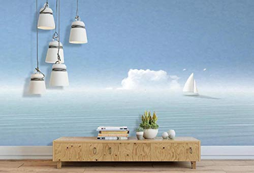 Papier Peint Panoramique Bateau D'Eau De Mer Paysage Bleu Aquarelle Papier Peint Intissé 3D Tapisserie Poster Murale Décoration Chambre Salon