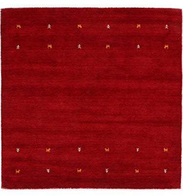 carpetfine Wollteppich Gabbeh Uni Quadratisch Rot 120x120 cm | Moderner Teppich für Wohn- und Schlafzimmer
