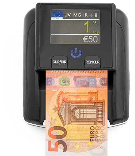 Banknotenprüfer & Geldzählmaschine Banknoten 2in1 - Einzeln einlegen - Banknotenprüfer Falschgelderkennung mit UV/MG/IR für falsche Euro-, Pfund-, Dollarscheine - mobiler Scanner Testlicht & kompakt