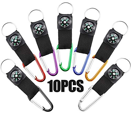 10 Stück Kompass Schlüsselanhänger,Karabiner Schlüsselanhänger Schlüsselanhänger Werkzeug Outdoor Sport Schlüsselanhänger Karabiner Mit Kompass Für Camping Wandern Klettern Angeln Oder Reisen