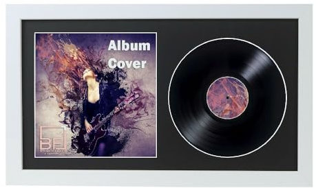 12 / 10 / 7 Double Vinyl LP Record and Album Cover Frame BLACK Mount Memorabilia Wall Display (Matt White, 35L x 19Wcm 7 Vinyl)