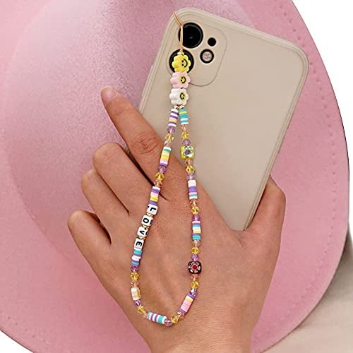 Uposao Beaded Phone Lanyard Wrist Strap, Acrylic Smile Star Beads Cell Phone Strap Anti-Lost Cord Lanyard Phone Charm for GoPro, Camera, Keys, Keychain, USB Flash Drive, Wallet and ID Name Tag Badge