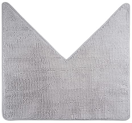 fluffy® Tappeto da bagno in ciniglia per docce angolari, con fondo antiscivolo (V-Forma | Dimensioni Interne 45 x 45 cm, Grigio)