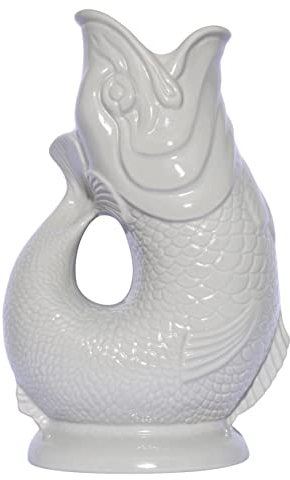 Gluckigluck Karaffe Gluggle Jug – das glucksende Original! Wasser-karaffe Fisch-Vase Keramik-krug in Fisch-Form | 1,3 L | Hellgrau