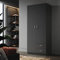 ELEGANT Black Wooden Wardrobe with Multi-Storage Units 2 Drawers Wardrobe with Hanging Rail for Home Bedroom