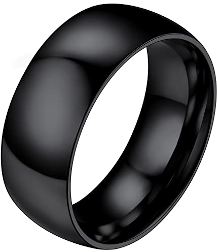 FaithHeart Schwarz hochgepoliert Vorsteckring für Damen Mädchen 8mm Statement Ring Bandring Ehering Verlorbungsring Trauring für Hochzeit Party
