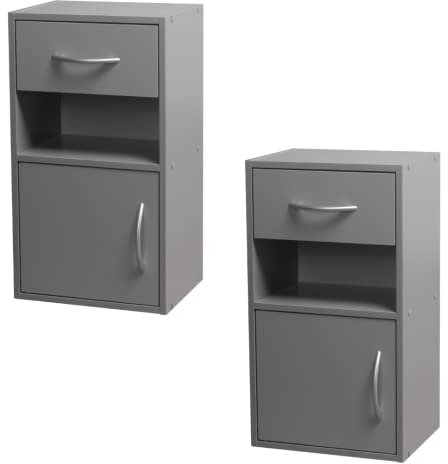 URBNLIVING Lot de 2 tables de chevet en bois avec 1 porte et 1 tiroir (gris)