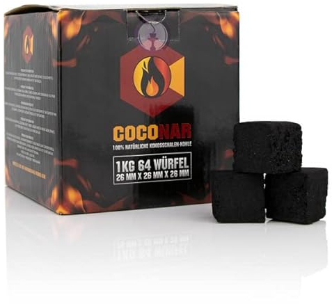 Coconar´s Premium Shisha Kohle 1 kg -Naturkohle aus 100% Kokosnuss -ohne chemische Zusätze - Brenndauer bis zu 120 Minuten -kaum Rauchbelastung und kein Eigengeschmack