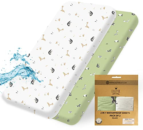 Pack of 2 Waterproof Sheets - 90 x 55 cm Animal, Spannbettlaken Beistellbett, Beistellbett Chicco