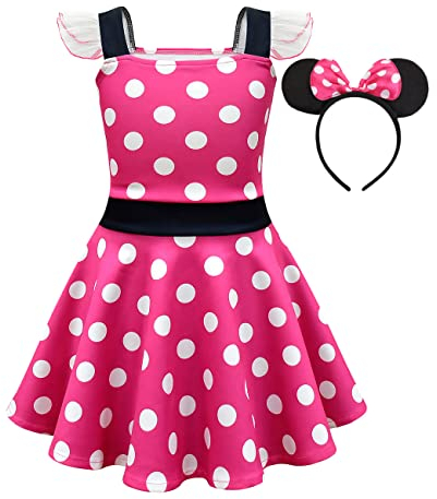 Lito Angels Vestito Costume Minnie Mouse con Cerchietto per Ragazza Taglia 5-6 anni, A - Pois Rosa Caldo