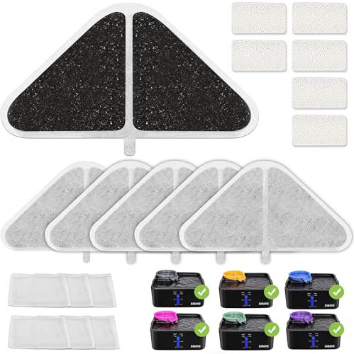 SIBAYS 6 Pack Cat Water Fountain F-ilter Replacement 【F-ilter&Sponge&F-ilter Bag】 5 Layers F-iltration System 230oz/7L Pet Water Fountains,Coconut Shell Activated Carbon and PP Cotton…