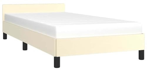 vidaXL Cadre de Lit avec Tête de Lit Sommier à Lattes Lit Rembourré Cadre à Lattes Lit Simple Adulte Chambre Intérieur Crème 90x200 cm Similicuir