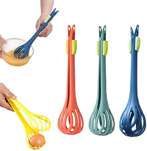 Schneebesen Silikon 2 in 1 Food Clip & Egg Whisk Multifunktionaler Eierschläger Manuelle Eier Schneebesen Nudel Spaghetti Zange Lebensmittel Clips (Orange + Grün + Blau)