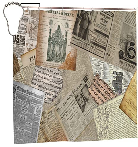 Vintage Französische Zeitung Hintergrund Duschvorhang Wasserdicht Badezimmer Vorhang Home Hotel Badezimmer Vorhang 183 x 183 cm mit 12 Haken