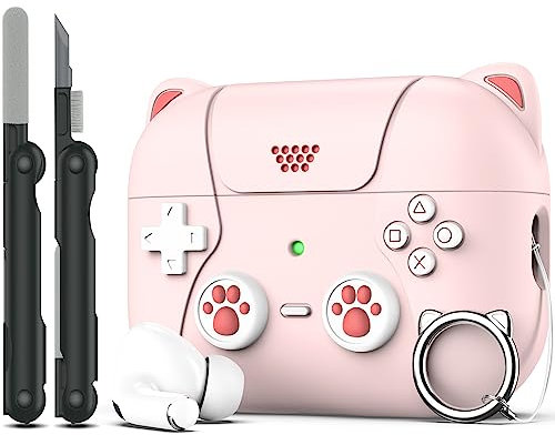 RFUNGUANGO Compatibile con Custodia AirPods Pro 2/1,Design Giocatore per Bambini Uomini e Donne, Custodia in Silicone Morbido Compatibile con cover airpods pro 2 (2023/2022/2019),Rosa