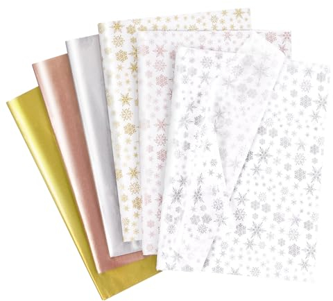 Larcenciel Seidenpapier Weihnachten 120 Blatt, Glitzer Schneeflocken Seidenpapier Verpackungsmaterial für Geschenktüten und Füllmaterial, 3-Farbiges Metallic-Geschenkpapier für Urlaub, DIY, 50x35cm