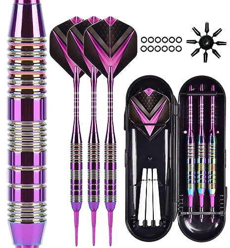 OLYSPM 3 Stück Dartpfeile Set,Dartpfeile mit Kunststoffspitze,21g Hochwertige Aluminium-Legierung Dart Pfeile mit 3 Laufs,6 Wellen,3 Flights,8 Flight Protectors,12 Gummi O-Ringen und 1 Dartkoffer