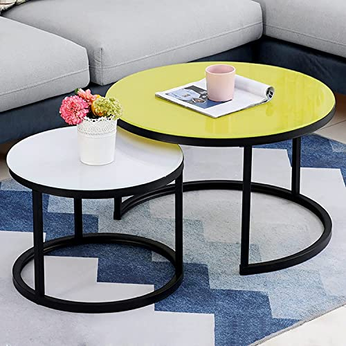 Table Basse Moderne De Salon Table Gigogne Ronde,Ensemble De 2 Tables Basses Gigognes De Style Simple,Table D'appoint Moderne en Verre Trempé,Cadre en Acier Robuste,pour Balcon De Bureau De