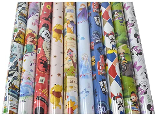 10 Rollen Disney Geschenkpapier Set Frozen Winnie Pooh Cars Mickey Mouse Arielle