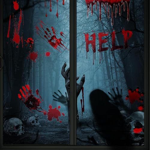 Halloween Decorations Sale Clearance Halloween Deko Gruselig Fensterbilder Halloween Fensterbilder Blutige Aufkleber Horror Halloween Deko Fenster Sticker für Halloween Party, 7 Stück