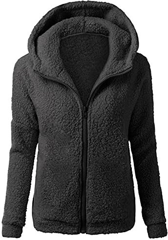 Kapuzenjacke Damen Kapuzenjacke Damen Teddy-Fleece Mantel Übergangsjacke mit Kapuzen mit Taschen Reißverschluss Herbst Winter Plüschjacke Fleecejacke Winterjacke Teddyjacke Wollmantel Jacke Outwear