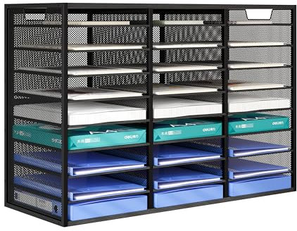 Senhoglb 27 Fächer Schreibtisch Organizer, Ablagefächer Stapelbar, Metal Aktenablage A4 Stapelbar, Büroablagen Stapelbar, Schreibtisch Sblagefächer für Papier Aufbewahren, Schwarz