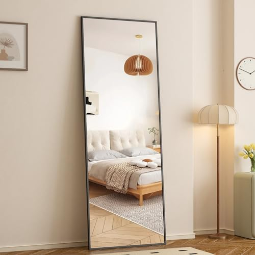 Goezes Standspiegel Ganzkörperspiegel mit Schwarz Metallrahmen 40x160cm Rechteckig Wandmontage Spiegel groß Wandspiegel Schwarz für Schlafzimmer Wohnzimmer Badezimmer Flur und Ankleideraum