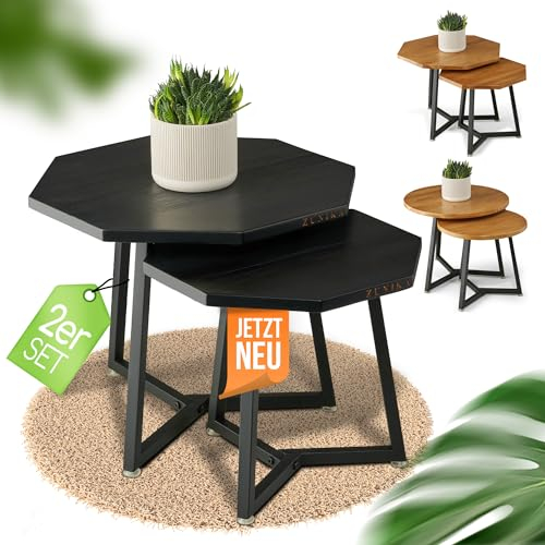 Zunika Couchtisch [2er Set] Beistelltisch FSC Massiv Holz schwarz modern | Satztisch, Nachttisch, Side Table. Coffee Table, Tisch für Wohnzimmer, Sofa, Couch, Dekoration | Jetzt Modelle vergleichen