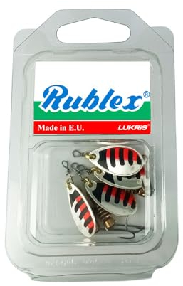 RUBLEX - Blister de 4 cuillères de pêche celtique nº2 argent rayures noires rouges avec hameçon simple sans mort, 3,5 GMS.