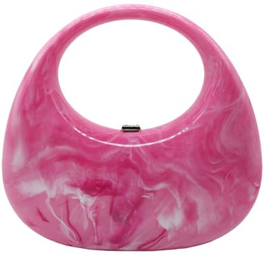 GSYPS Acrylic Evening Clutch Purse Top-handle Moon Hobo Bag, Elegant Marble Handbag for Wedding Cocktail Party A-Fuchsia