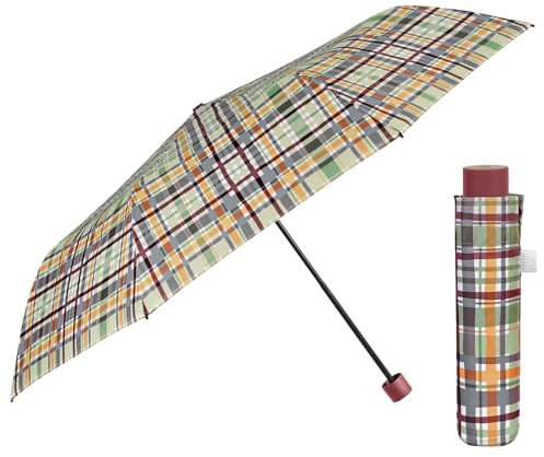 PERLETTI Regenschirm Kompakt Handtasche für Damen - Taschenschirm Manuell für Frauen Mädchen - Damenschirm Regen Schirm Sturmfest Leicht Mini - Durchmesser 97 cm (Kariert Gelb)