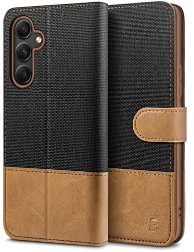 BEZ Handyhülle für Samsung Galaxy A55 5G Hülle, Tasche Kompatibel für Samsung A55 5G, Schutzhüllen aus Klappetui mit Kreditkartenhaltern, Ständer, Magnetverschluss, Schwarz