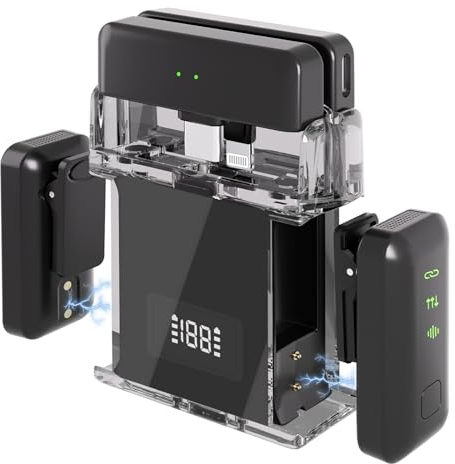 Lutranstra Lavalier Mikrofon Wireless, Lavalier Funkmikrofon für iOS- und Android-Geräte (2 TX + 2 RX), 20-Stunden-Akku, 200ft Übertragung, Lavalier Mikrofon Wireless mit Rauschunterdrückung für Vlog