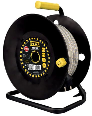 stak by velamp RibbON 15m : Bandeau LED IP65 19.230 lumens. Avec enrouleur, 15 mètres, Noir