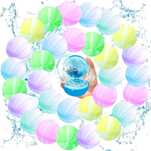 MOYKSRR Globos de Agua Reutilizables, 30 Piezas Globos de Agua Reutilizables Silicona, Bombas de Agua, Globos de Agua colores para Fiesta de Verano, Exteriores, Piscina, Playa y Fiestas Acuáticas (02)