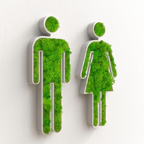 Frau + Mann WC Türschild Moos Klo Schild Toiletten Moosschild Toilettenschild Selbstklebend Gäste WC Moosbild Weiß