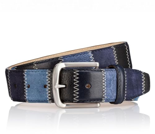 LINDENMANN Handmade Ledergürtel 40 mm Patchwork blau, Farbe/Color:blau, Size US/EU:Bundweite 100 cm Gesamtlänge 115 cm W 39.5 XL