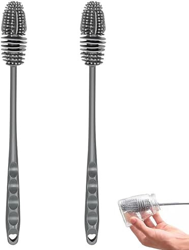 Silicone Bottle Brush,DDUP Long-Handled Soft Baby Bottle Cleaner Brush for Cleaning Bottles Glass Cup Thermoses Sports Bottle Vase Glassware,Water Bottle Cleaning Brush-27.5cm(Grey)