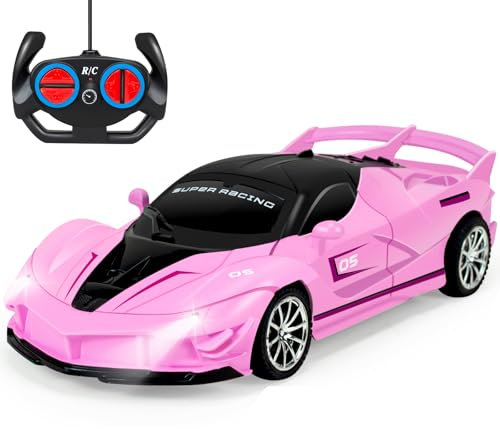 Ynanimery Remote Control Car for Kids Age 3+, Pink RC for Girls, Vehicle Toy with Lights & Controller, Racing Toy for Girls