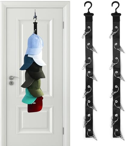 Maxmoc Halter, 2 Stück Cap Halterung Wand, Vertikale Aufbewahrung Mit 16 Edelstahl Clips, Schwarze Nylon Kappenhalter, Organizer für Basecap Baskenmütze Sonnenhut Hinter Türen Wand Schrank